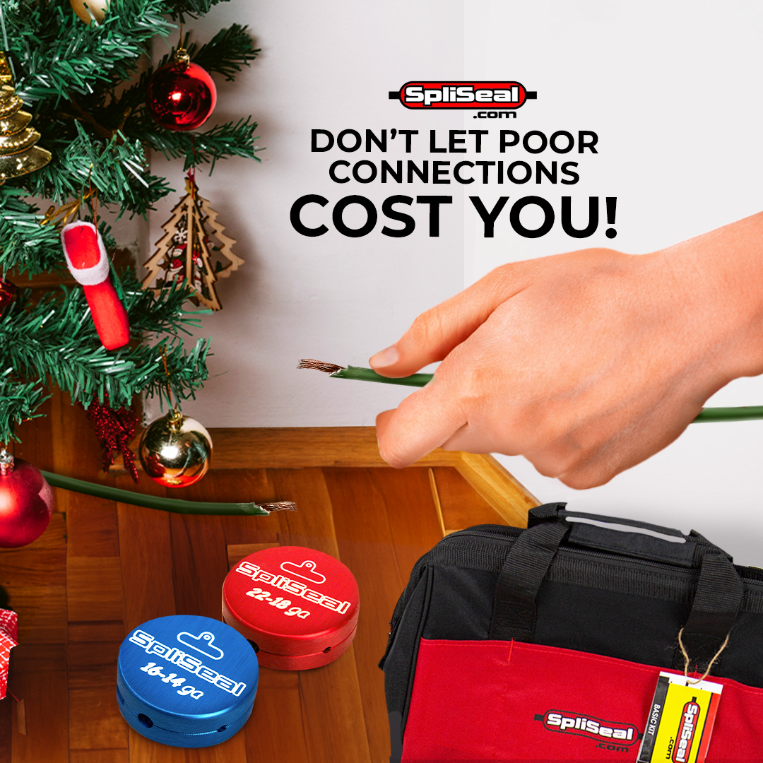 Don't let poor connections cost you — a bare stripped wire beside the SpliSeal Basic Kit and molds