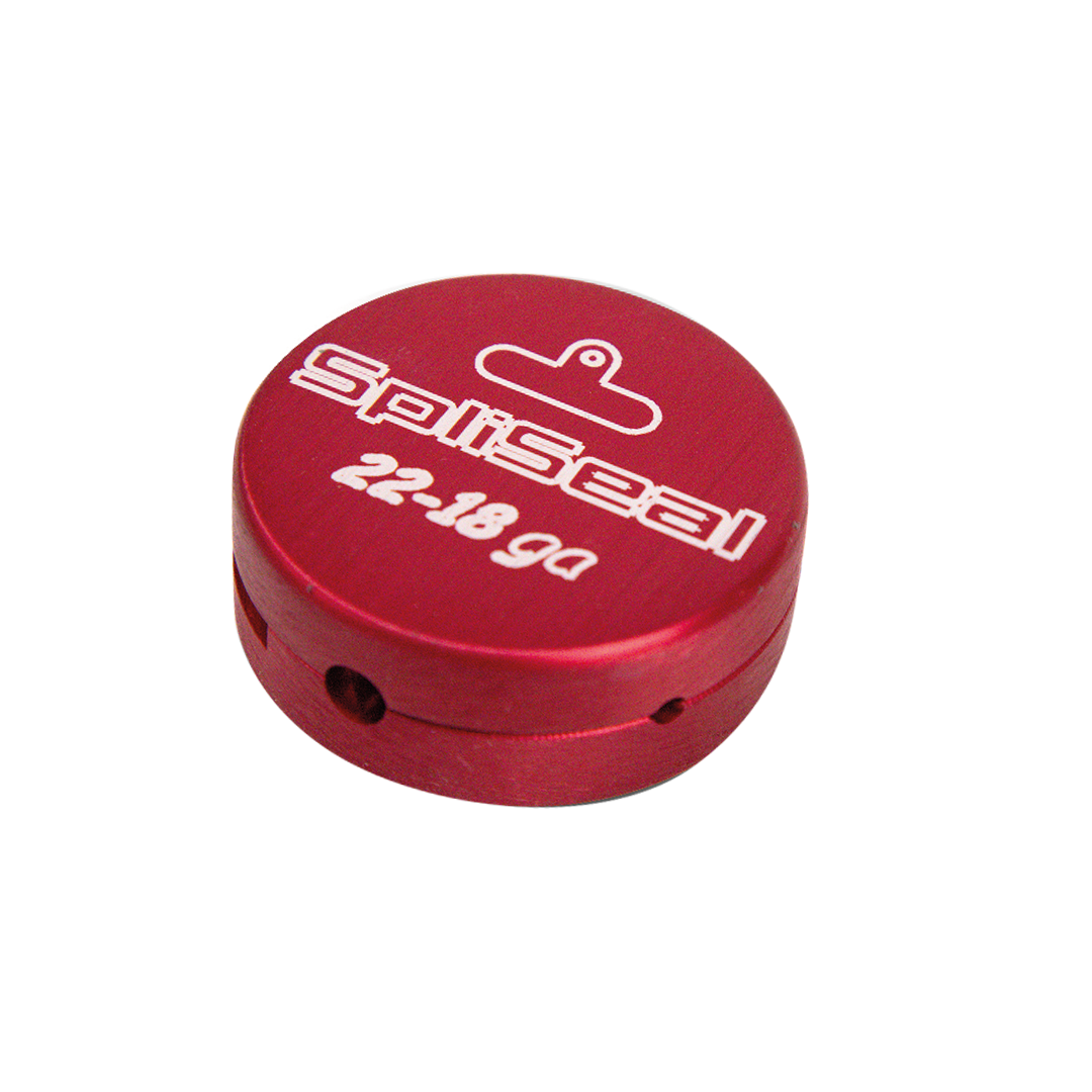 Red billet-aluminum SpliSeal mold, 22–18 gauge